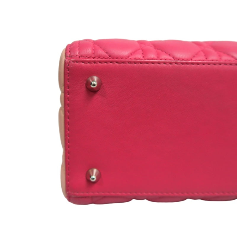 DIOR Lady Dior Cannage Pink Lambskin Leather 5-grid Handle Handbag With Silver Hardware