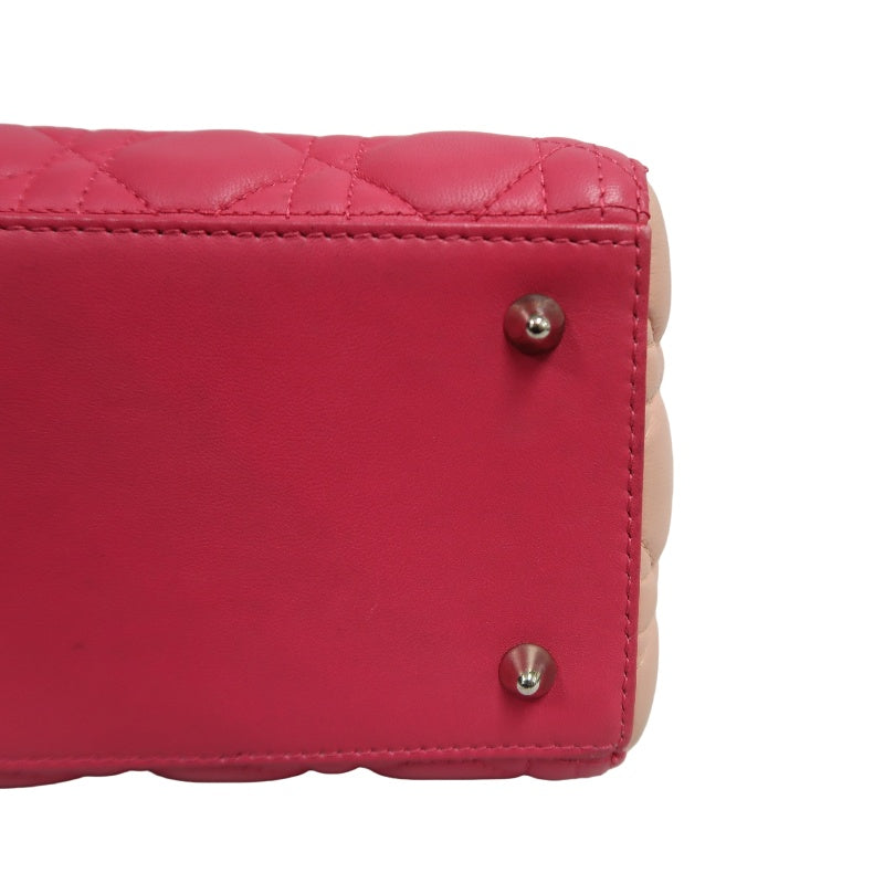 DIOR Lady Dior Cannage Pink Lambskin Leather 5-grid Handle Handbag With Silver Hardware
