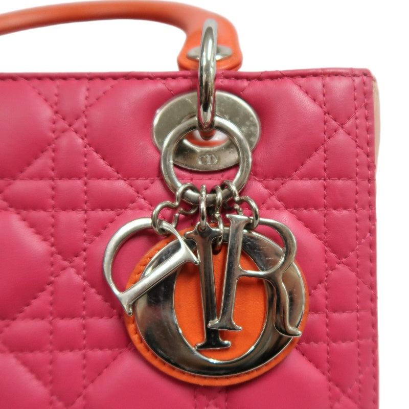 DIOR Lady Dior Cannage Pink Lambskin Leather 5-grid Handle Handbag With Silver Hardware