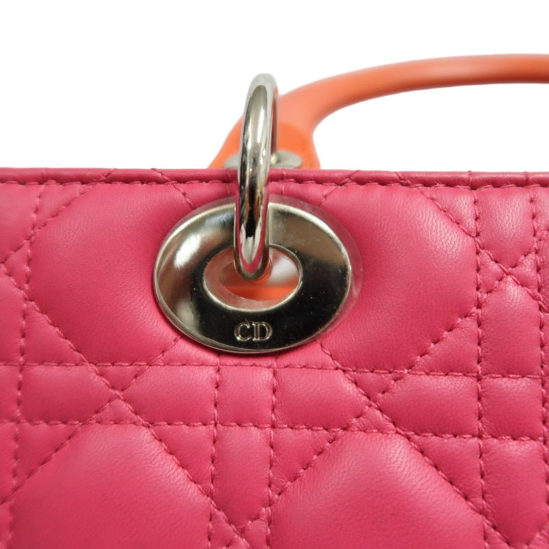 DIOR Lady Dior Cannage Pink Lambskin Leather 5-grid Handle Handbag With Silver Hardware
