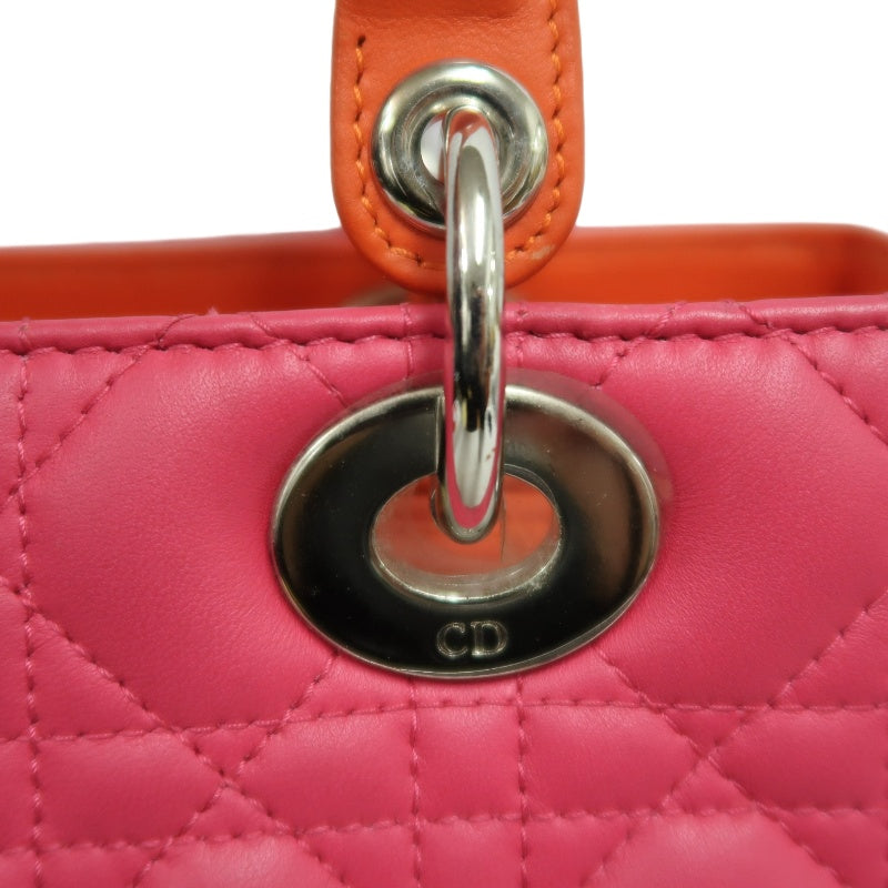 DIOR Lady Dior Cannage Pink Lambskin Leather 5-grid Handle Handbag With Silver Hardware