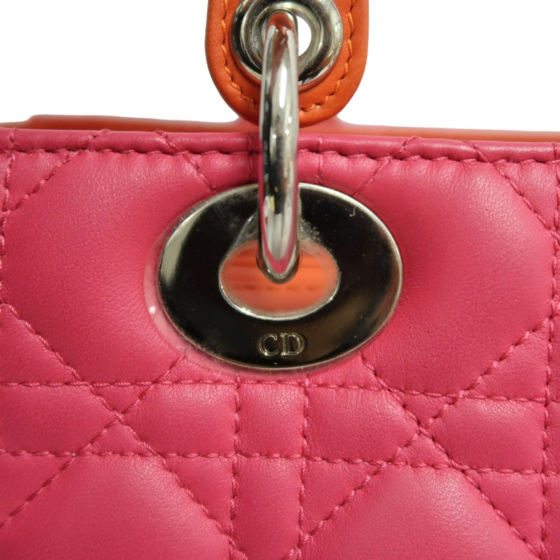 DIOR Lady Dior Cannage Pink Lambskin Leather 5-grid Handle Handbag With Silver Hardware