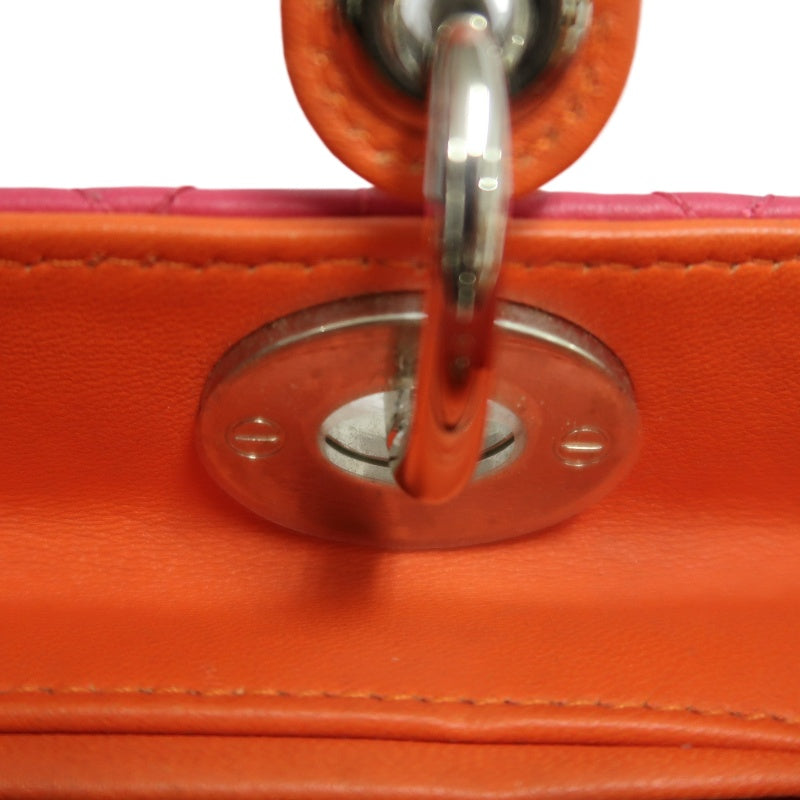 DIOR Lady Dior Cannage Pink Lambskin Leather 5-grid Handle Handbag With Silver Hardware