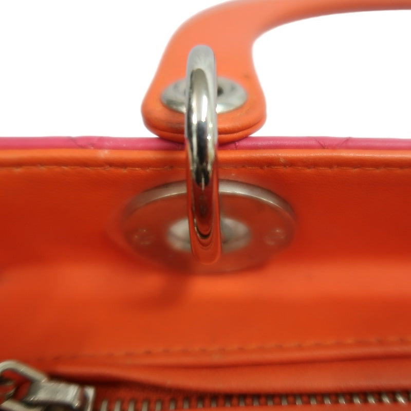 DIOR Lady Dior Cannage Pink Lambskin Leather 5-grid Handle Handbag With Silver Hardware