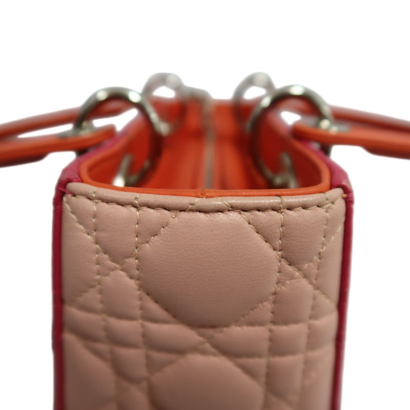 DIOR Lady Dior Cannage Pink Lambskin Leather 5-grid Handle Handbag With Silver Hardware