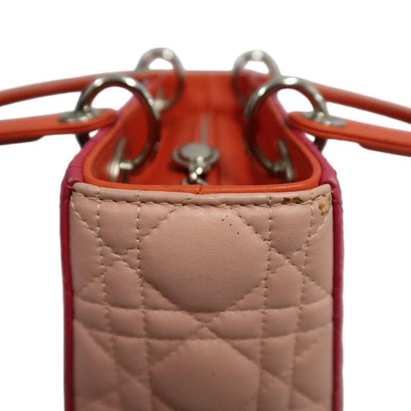 DIOR Lady Dior Cannage Pink Lambskin Leather 5-grid Handle Handbag With Silver Hardware
