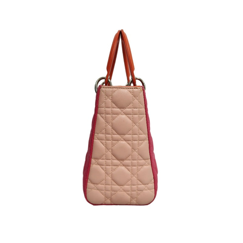 DIOR Lady Dior Cannage Pink Lambskin Leather 5-grid Handle Handbag With Silver Hardware
