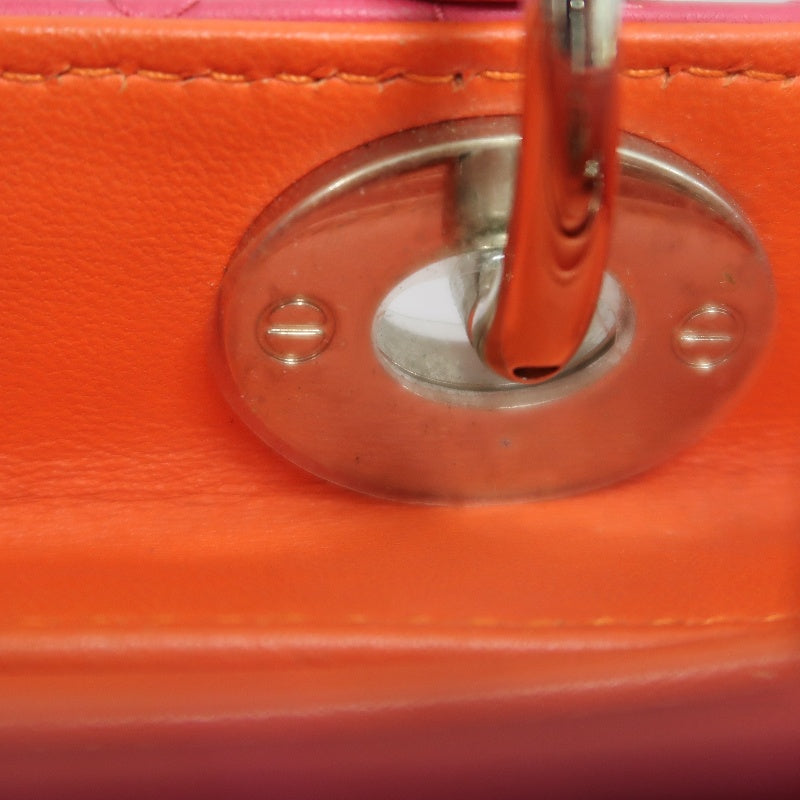 DIOR Lady Dior Cannage Pink Lambskin Leather 5-grid Handle Handbag With Silver Hardware