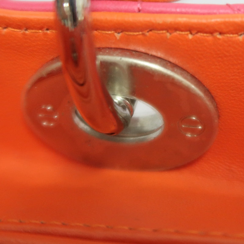 DIOR Lady Dior Cannage Pink Lambskin Leather 5-grid Handle Handbag With Silver Hardware