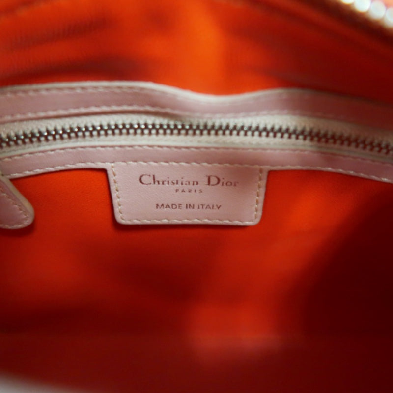 DIOR Lady Dior Cannage Pink Lambskin Leather 5-grid Handle Handbag With Silver Hardware
