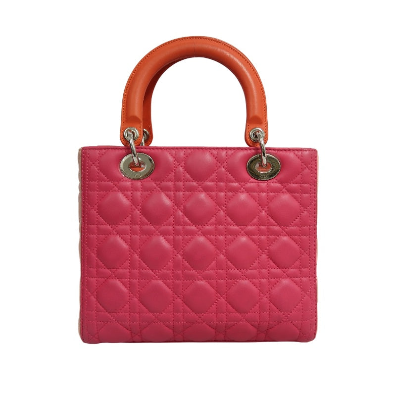DIOR Lady Dior Cannage Pink Lambskin Leather 5-grid Handle Handbag With Silver Hardware
