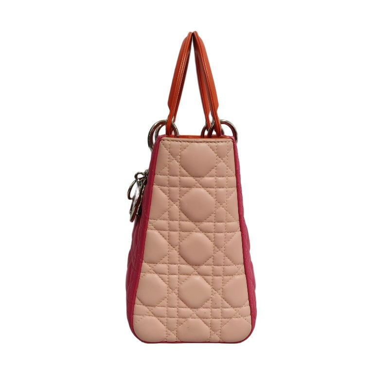 DIOR Lady Dior Cannage Pink Lambskin Leather 5-grid Handle Handbag With Silver Hardware