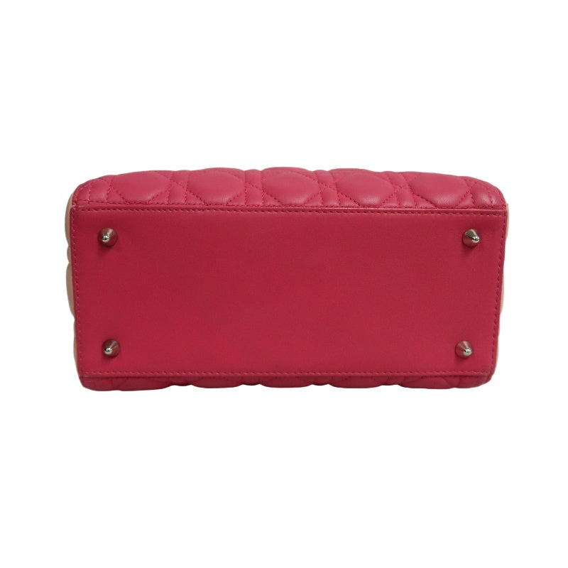 DIOR Lady Dior Cannage Pink Lambskin Leather 5-grid Handle Handbag With Silver Hardware