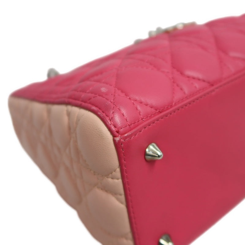 DIOR Lady Dior Cannage Pink Lambskin Leather 5-grid Handle Handbag With Silver Hardware