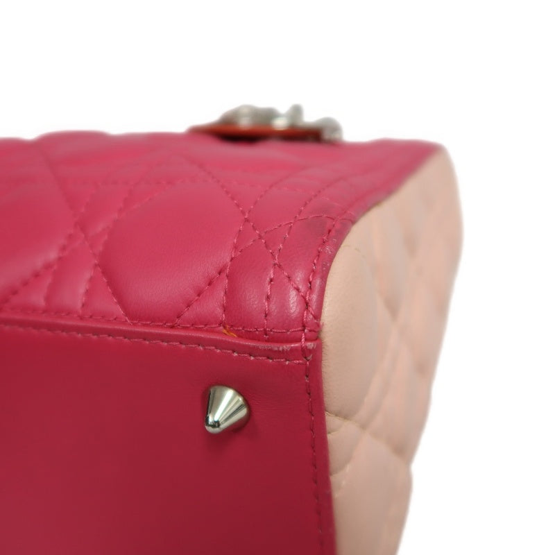 DIOR Lady Dior Cannage Pink Lambskin Leather 5-grid Handle Handbag With Silver Hardware