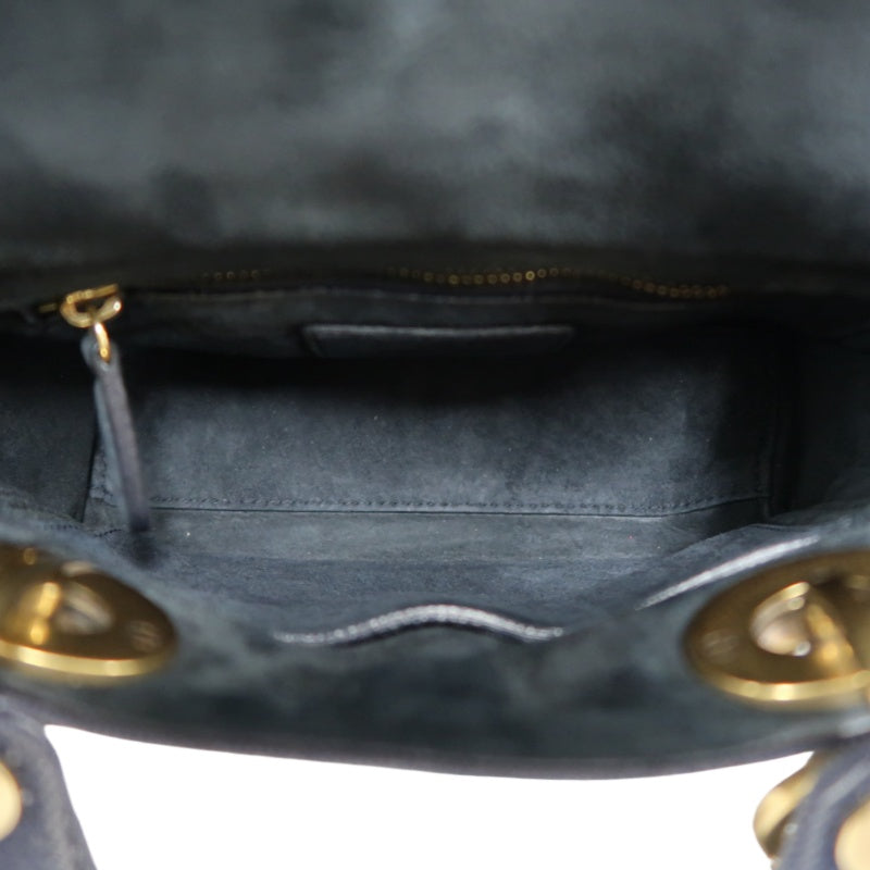 DIOR Lady Dior Cannage Studded Denim Blue Canvas 3-grid Handle Handbag With Gold Hardware