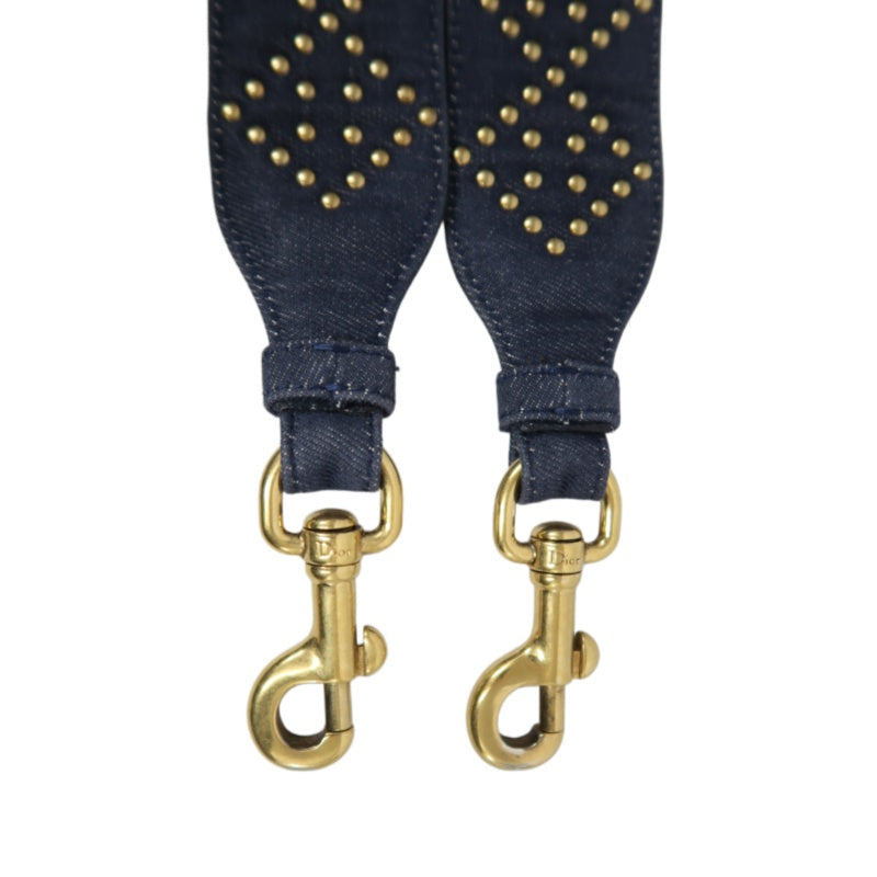 DIOR Lady Dior Cannage Studded Denim Blue Canvas 3-grid Handle Handbag With Gold Hardware