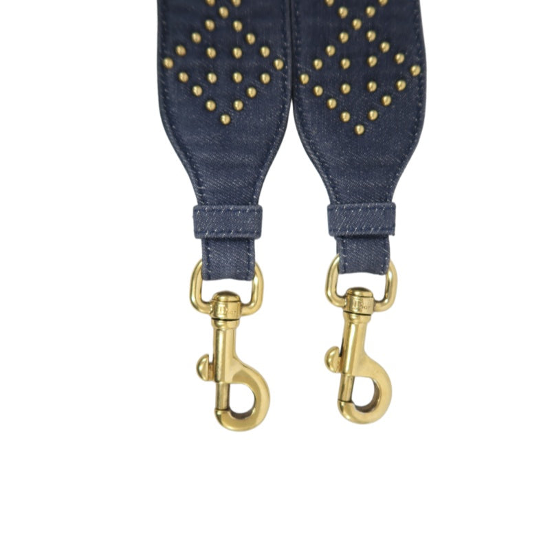 DIOR Lady Dior Cannage Studded Denim Blue Canvas 3-grid Handle Handbag With Gold Hardware