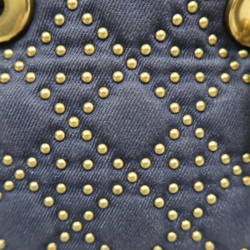 DIOR Lady Dior Cannage Studded Denim Blue Canvas 3-grid Handle Handbag With Gold Hardware