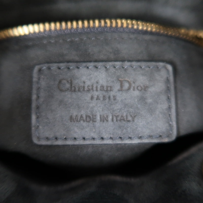 DIOR Lady Dior Cannage Studded Denim Blue Canvas 3-grid Handle Handbag With Gold Hardware