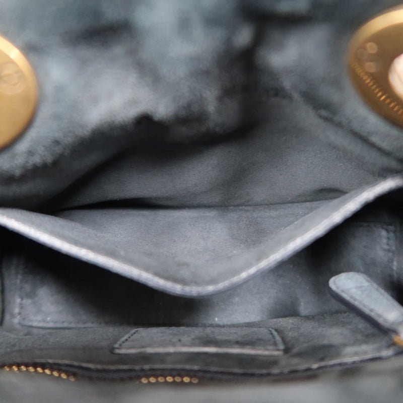 DIOR Lady Dior Cannage Studded Denim Blue Canvas 3-grid Handle Handbag With Gold Hardware