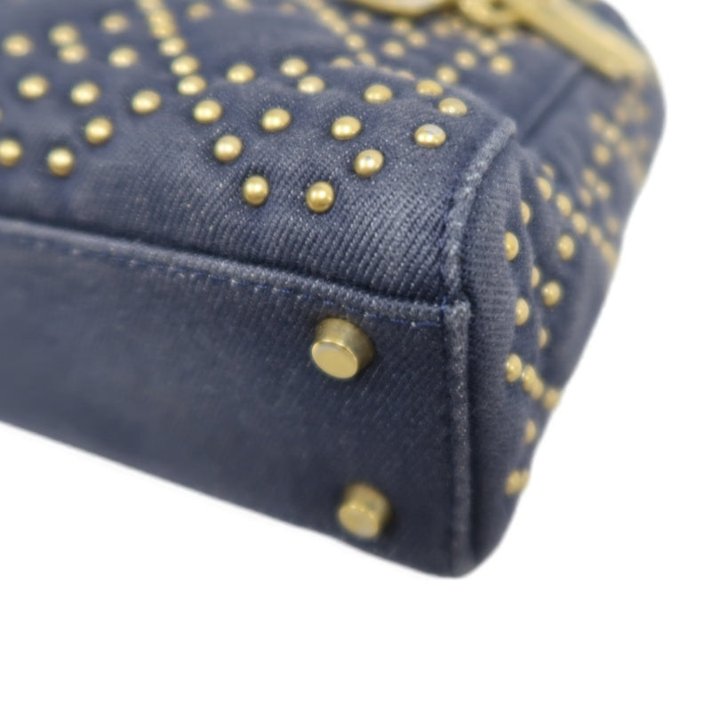 DIOR Lady Dior Cannage Studded Denim Blue Canvas 3-grid Handle Handbag With Gold Hardware