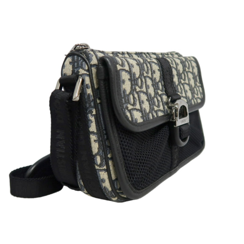 DIOR Oblique Blue Canvas Flap Crossbody Bag