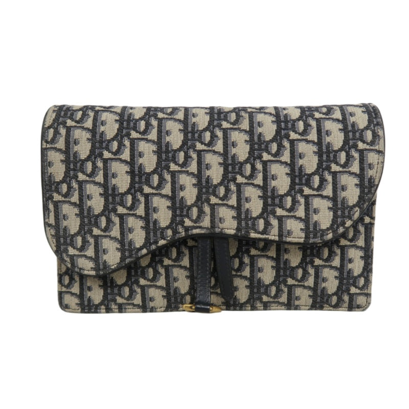 DIOR Oblique Blue Canvas Flap Messenger Crossbody Bag With Gold Hardware