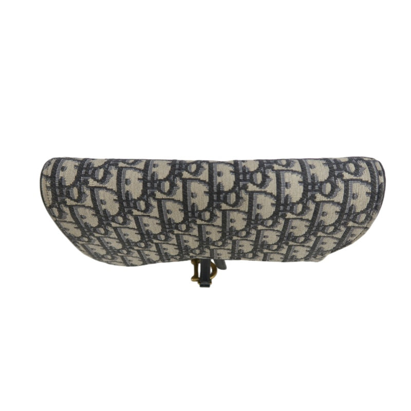 DIOR Oblique Blue Canvas Flap Messenger Crossbody Bag With Gold Hardware