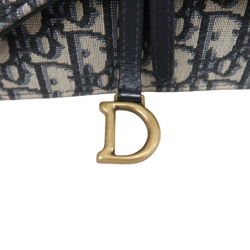 DIOR Oblique Blue Canvas Flap Messenger Crossbody Bag With Gold Hardware