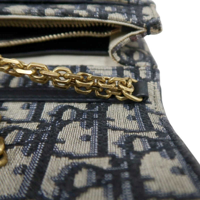 DIOR Oblique Blue Canvas Flap Messenger Crossbody Bag With Gold Hardware