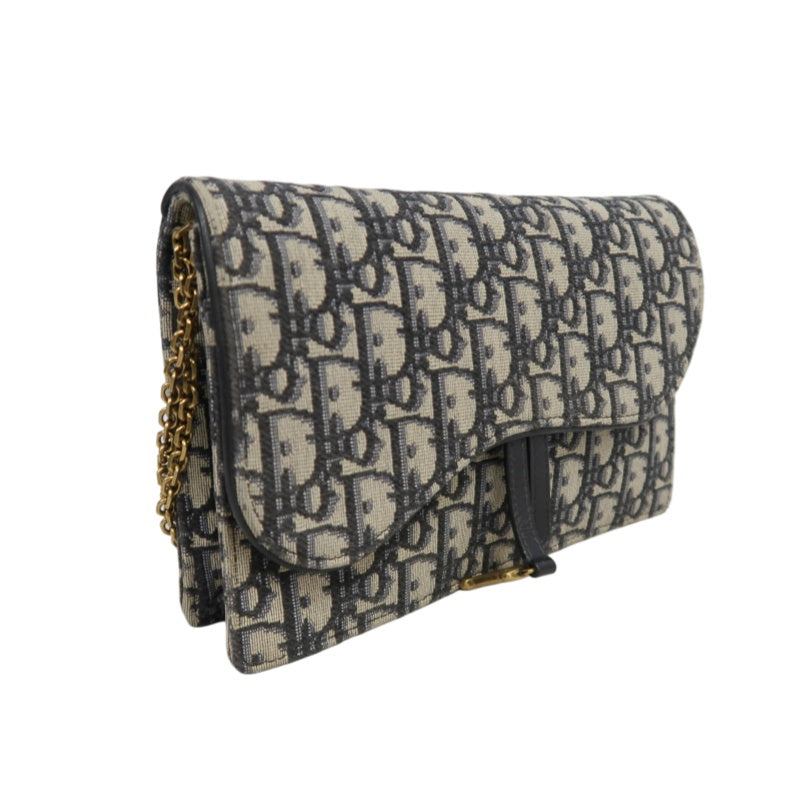 DIOR Oblique Blue Canvas Flap Messenger Crossbody Bag With Gold Hardware