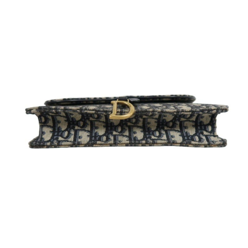DIOR Oblique Blue Canvas Flap Messenger Crossbody Bag With Gold Hardware