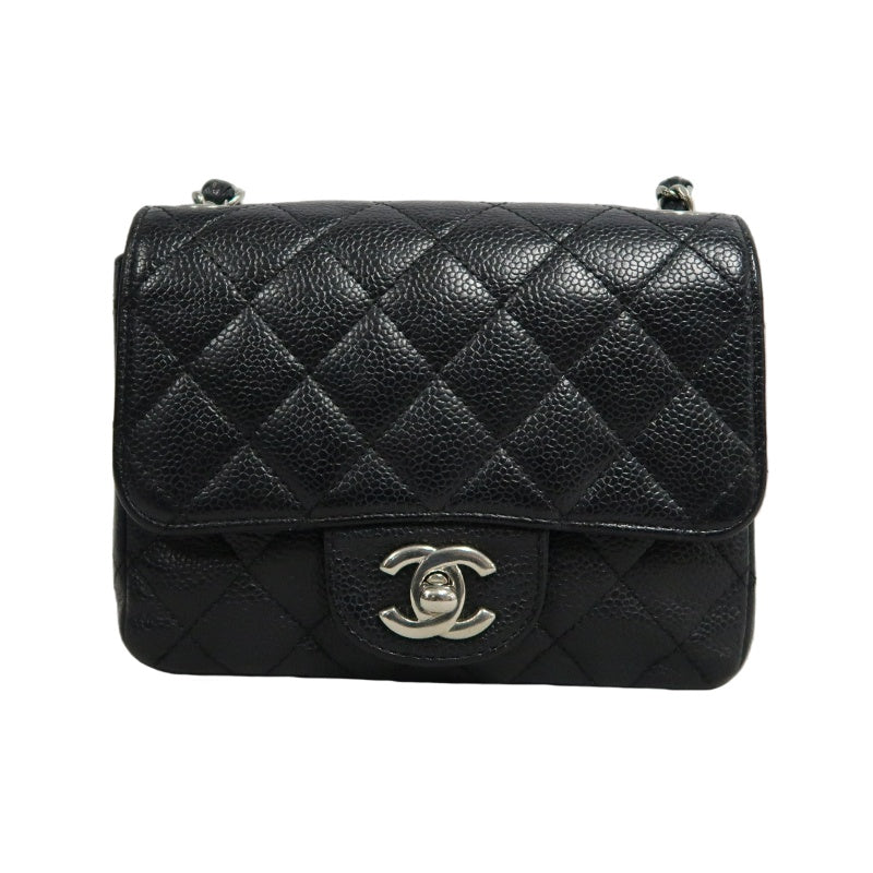 CHANEL Classic Flap Black Caviar Leather Quilted Flap Square Shoulder Bag With Silver Hardware