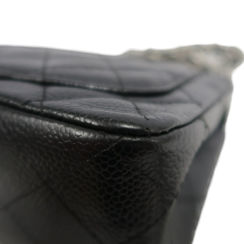 CHANEL Classic Flap Black Caviar Leather Quilted Flap Square Shoulder Bag With Silver Hardware