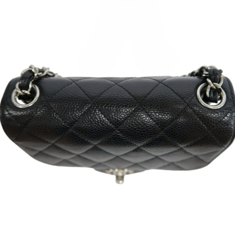 CHANEL Classic Flap Black Caviar Leather Quilted Flap Square Shoulder Bag With Silver Hardware
