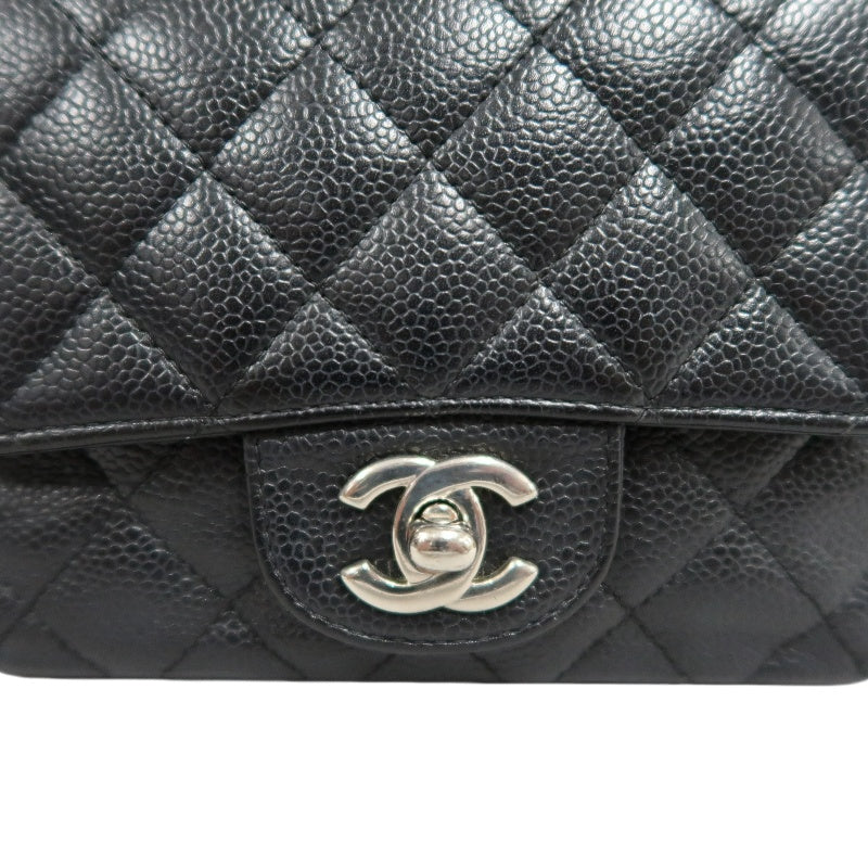 CHANEL Classic Flap Black Caviar Leather Quilted Flap Square Shoulder Bag With Silver Hardware