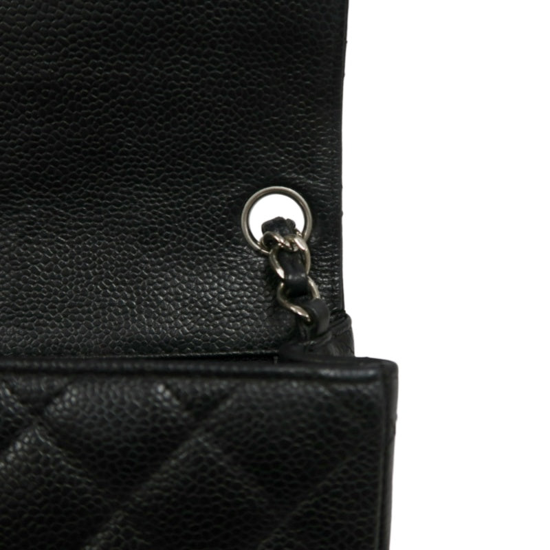 CHANEL Classic Flap Black Caviar Leather Quilted Flap Square Shoulder Bag With Silver Hardware