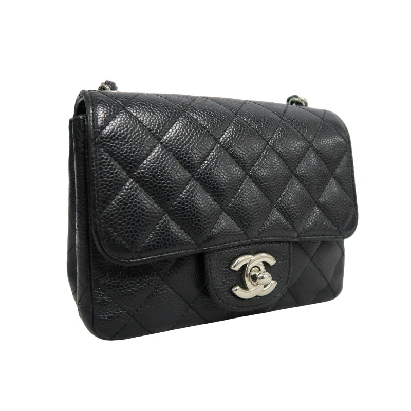 CHANEL Classic Flap Black Caviar Leather Quilted Flap Square Shoulder Bag With Silver Hardware