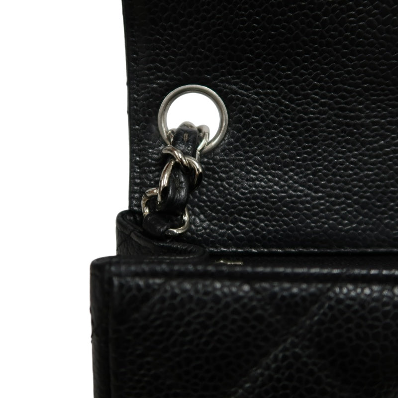 CHANEL Classic Flap Black Caviar Leather Quilted Flap Square Shoulder Bag With Silver Hardware