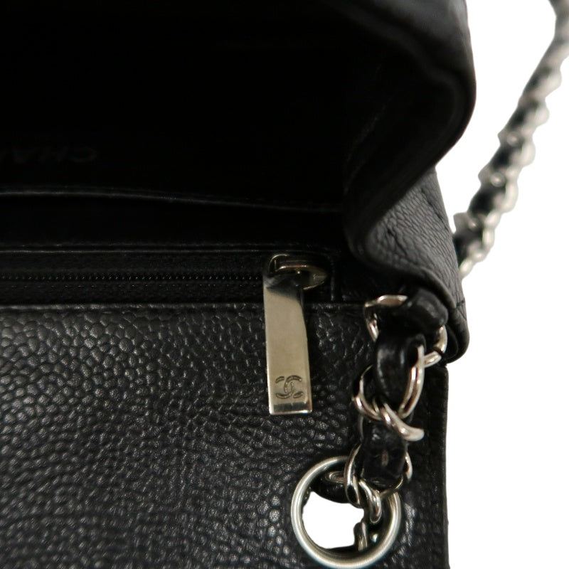 CHANEL Classic Flap Black Caviar Leather Quilted Flap Square Shoulder Bag With Silver Hardware