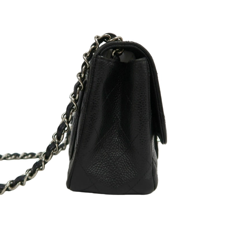 CHANEL Classic Flap Black Caviar Leather Quilted Flap Square Shoulder Bag With Silver Hardware