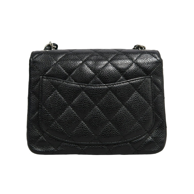 CHANEL Classic Flap Black Caviar Leather Quilted Flap Square Shoulder Bag With Silver Hardware