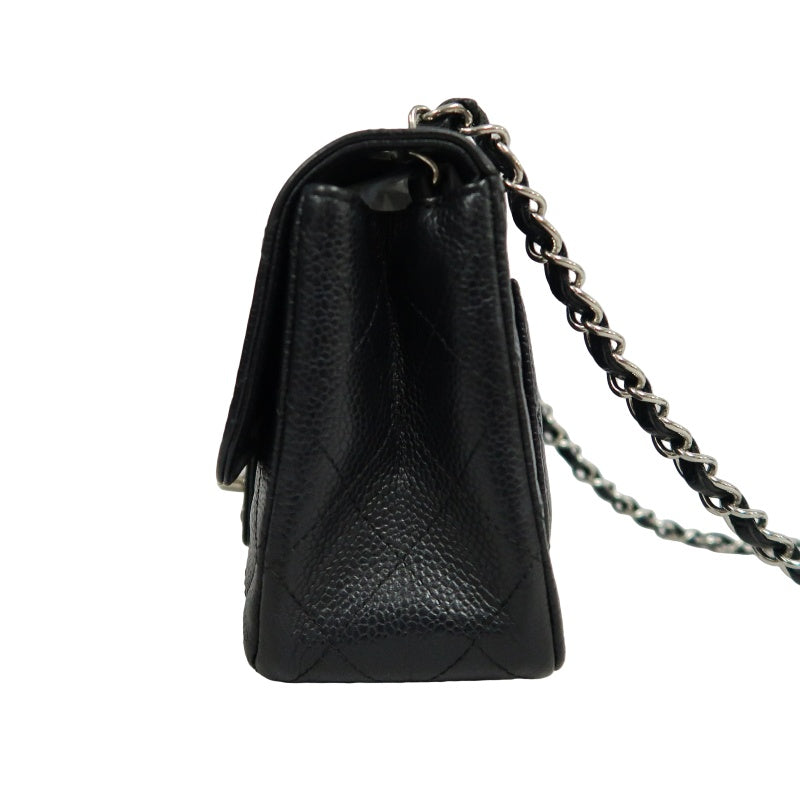 CHANEL Classic Flap Black Caviar Leather Quilted Flap Square Shoulder Bag With Silver Hardware