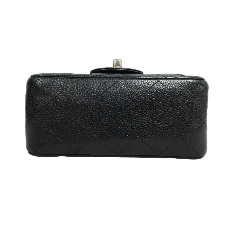 CHANEL Classic Flap Black Caviar Leather Quilted Flap Square Shoulder Bag With Silver Hardware