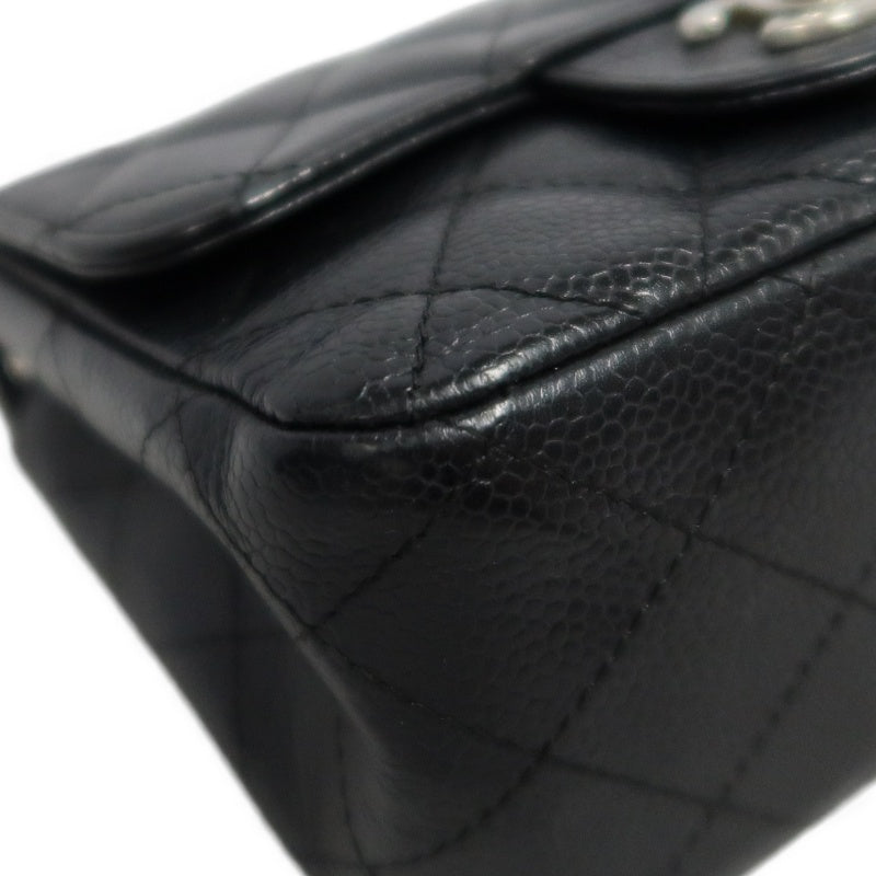 CHANEL Classic Flap Black Caviar Leather Quilted Flap Square Shoulder Bag With Silver Hardware