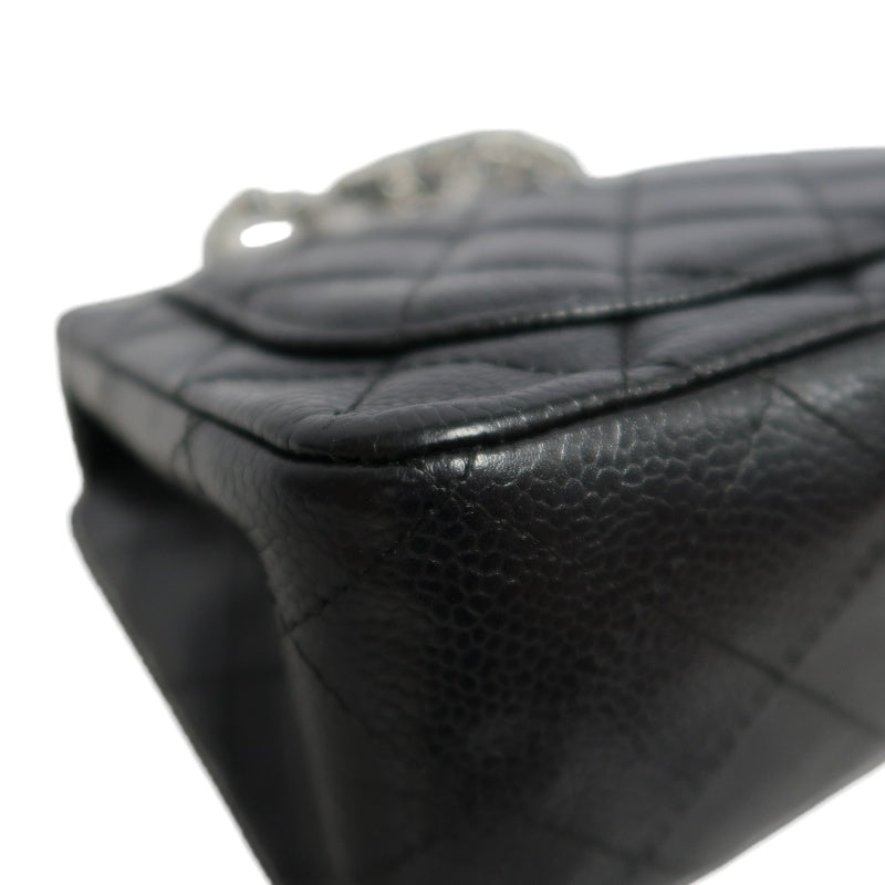 CHANEL Classic Flap Black Caviar Leather Quilted Flap Square Shoulder Bag With Silver Hardware