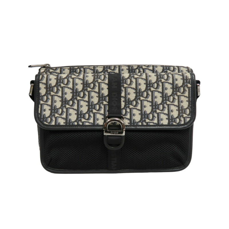 DIOR Oblique Navy Canvas Crossbody Bag With Silver Hardware