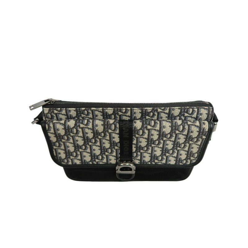 DIOR Oblique Navy Canvas Crossbody Bag With Silver Hardware