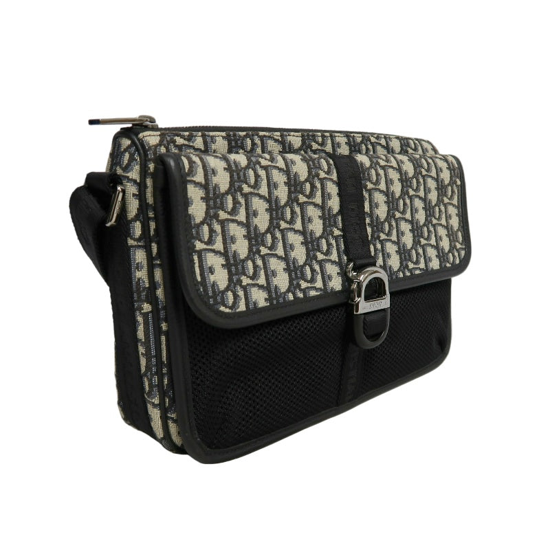 DIOR Oblique Navy Canvas Crossbody Bag With Silver Hardware